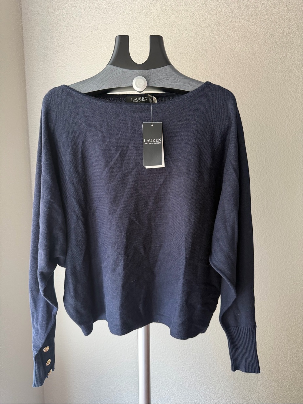 Lauren Ralph Lauren Women's Cotton-Blend Dolman-Sleeve Sweater Navy M - Picture 6 of 11